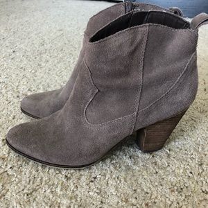 Brown suede bootie heels